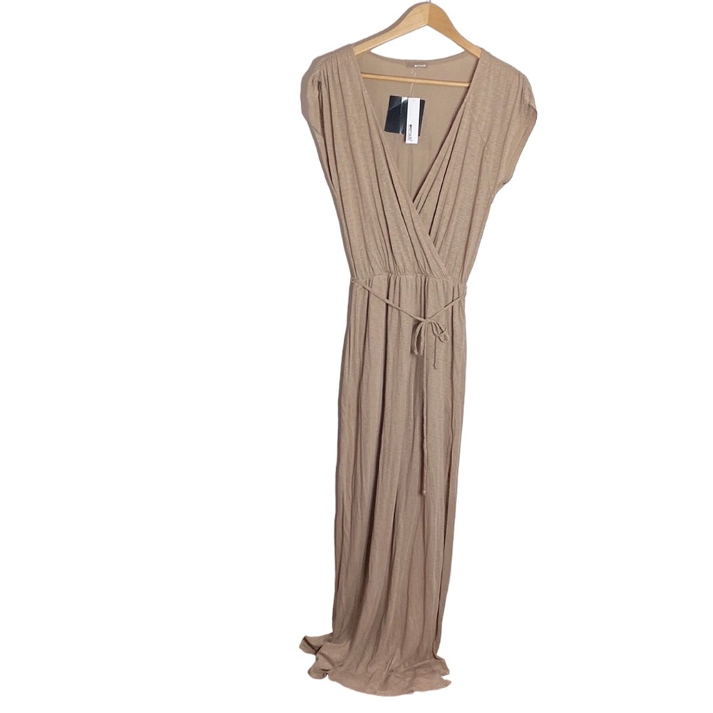 La Made sandy beige faux wrap column Grecian maxi dress with side slit size L